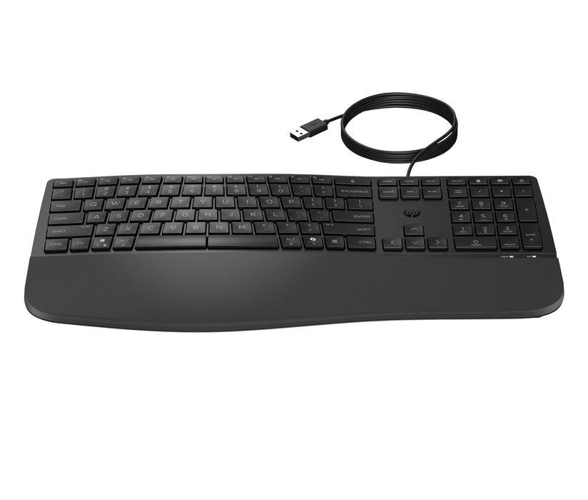 HP 485 Comfort Wired Keyboard, Full-size (100%), Wired, USB, Membrane, Black