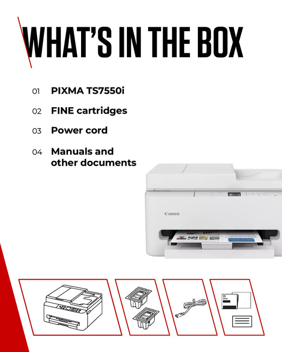 Canon PIXMA TS7550i, Inkjet, Colour printing, 1200 x 1200 DPI, A4, Direct printing, White