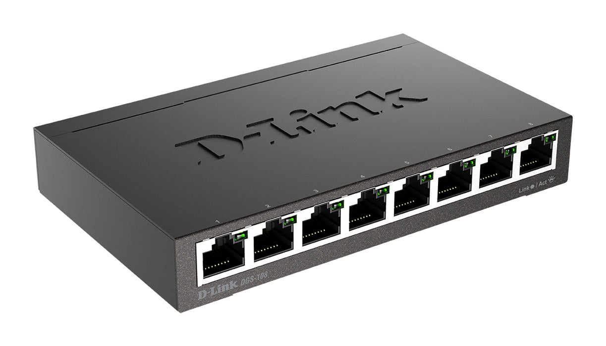 D-Link 8-Port Gigabit Unmanaged Desktop Switch, Unmanaged, L2, Gigabit Ethernet (10/100/1000), Full duplex