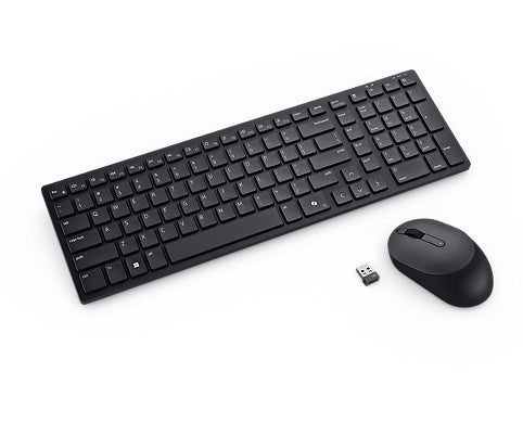DELL Pro Compact Silent Keyboard and Mouse - KM555 - UK (QWERTY), Wireless, RF Wireless + Bluetooth, Plunger key switch, QWERTY, Black, Mouse included