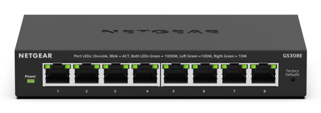 NETGEAR GS308E, Managed, L2/L3, Gigabit Ethernet (10/100/1000), Full duplex