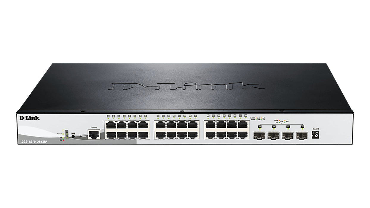 D-Link 28-Port Gigabit Stackable POE Smart Managed Switch including 4 x 10G SFP+, Managed, L2/L3, Gigabit Ethernet (10/100/1000), Full duplex, Power over Ethernet (PoE), Rack mounting