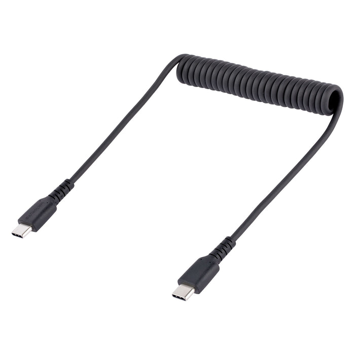 StarTech.com 1.6ft (50cm) USB-C Fast Charging Cable, Rugged, Coiled, Charge & Sync, 3A, USB 2.0, TPE Jacket and Aramid Fiber - USB C Charging Cord, 0.5 m, USB C, USB C, USB 2.0, 0.48 Gbit/s, Black