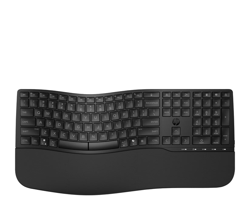 HP 685 Comfort Dual-Mode Keyboard, Full-size (100%), Wireless, RF Wireless + Bluetooth, Membrane, Black