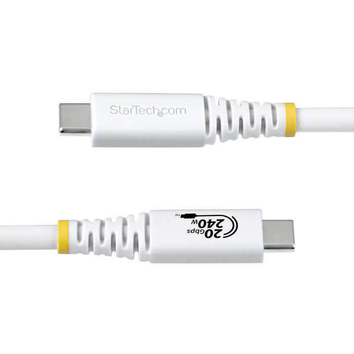 StarTech.com 2m (6ft) USB4 Cable, 20Gbps, USB-IF Certified USB-C Cable, 240W PD EPR, 4K 120Hz DP 2.1, TPE Jacket, White USB-C Cord, 2 m, USB C, USB C, USB4 Gen 2x2, 20 Gbit/s, White