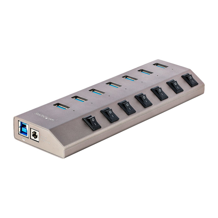 StarTech 7 Port Self-Powered USB C Hub with Individual On/Off Switches, USB 3.0 (5Gbps) Expansion Hub with Power Supply, Desktop Laptop USB-C to USB-A Splitter