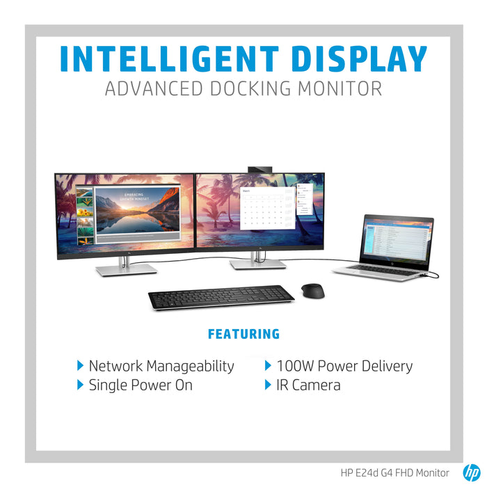 HP E24d G4 FHD USB-C Docking Monitor, 60.5 cm (23.8"), 1920 x 1080 pixels, Full HD, LED, 5 ms, Black, Silver