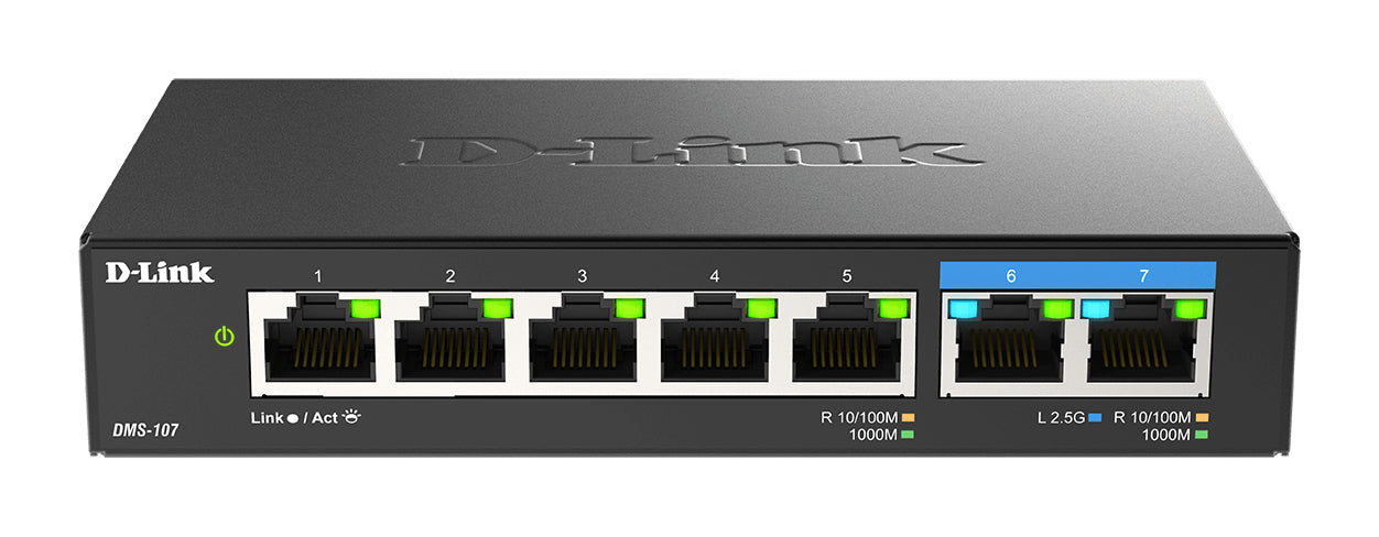 D-Link 7-Port Multi-Gigabit Unmanaged Switch, Unmanaged, Gigabit Ethernet (10/100/1000)