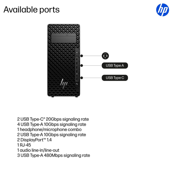 HP Z2 Tower G1i, Intel Core Ultra 7, 265K, 32 GB, DDR5-SDRAM, 1 TB, Windows 11 Pro