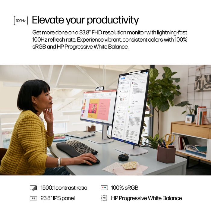 HP Series 5 Pro 23.8 inch FHD Monitor - 524pf, 60.5 cm (23.8"), 1920 x 1080 pixels, Full HD, LCD, 5 ms, Black, Silver