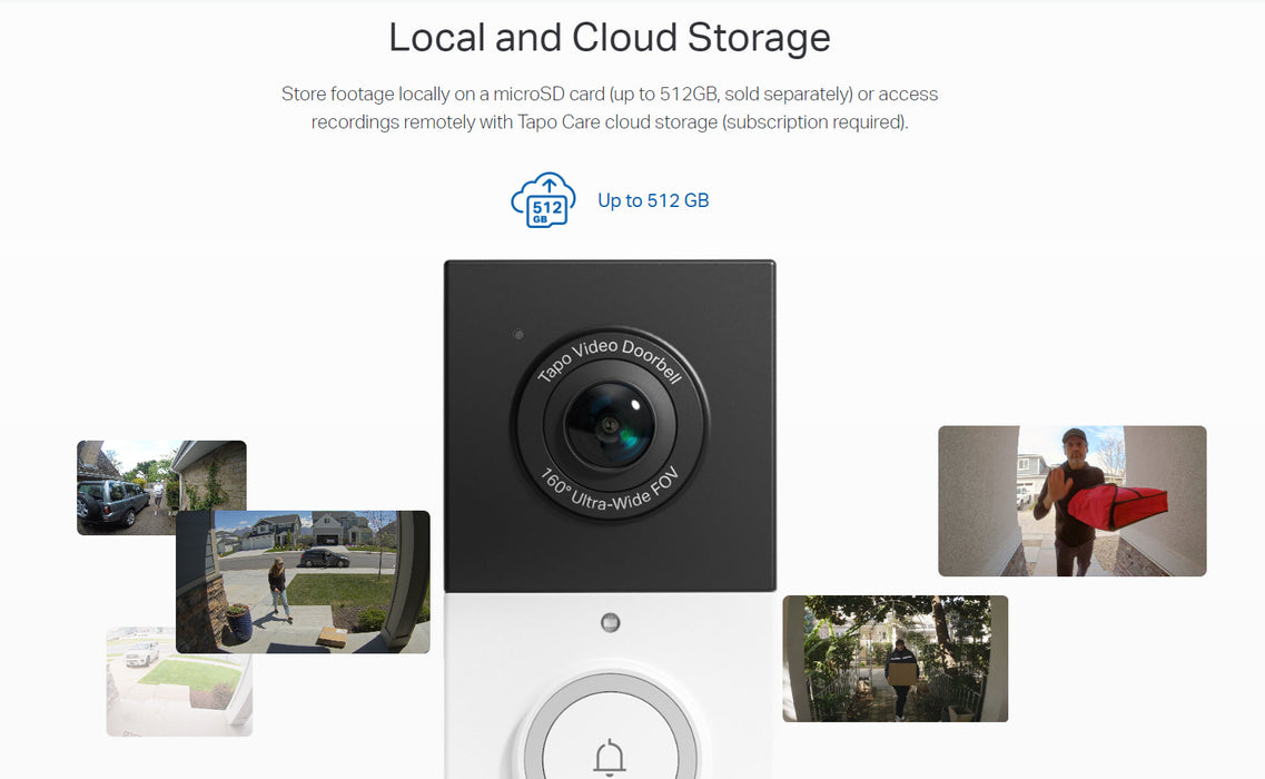 TP-Link Tapo Video Doorbell Camera, Black, White, IP65, 150°, IR, Wall, Tapo Care Cloud Storage Services