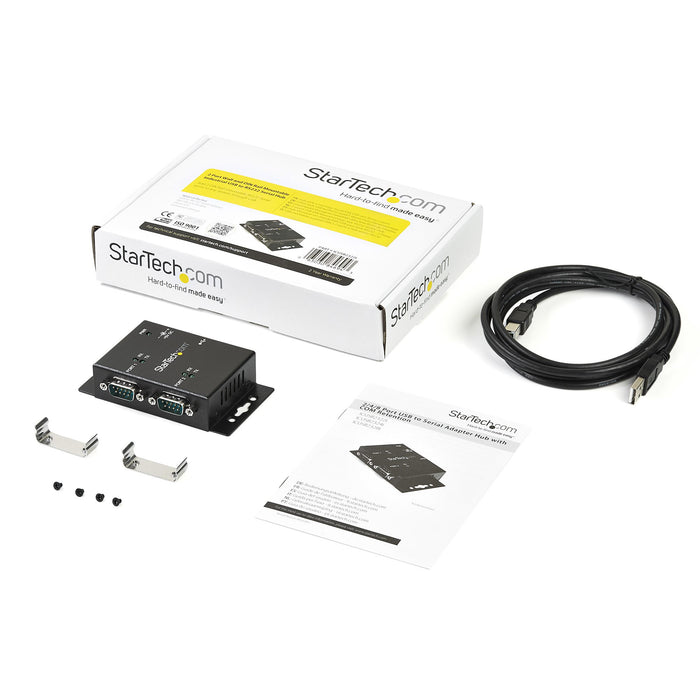 StarTech.com 2 Port Industrial Wall Mountable USB to Serial Adapter Hub with DIN Rail Clips - TAA, USB 2.0 Type-B, Serial, Black, Steel, Activity, Windows 2000, Windows 2000 Professional, Windows 7, Windows 7 Enterprise, Windows 7 Enterprise...