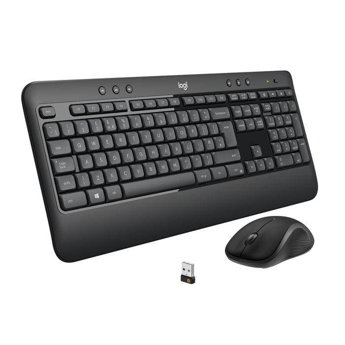 Logitech MK540 ADVANCED Wireless Keyboard and Mouse Combo, Wireless, USB, Membrane, QWERTY, Black, White, Mouse included