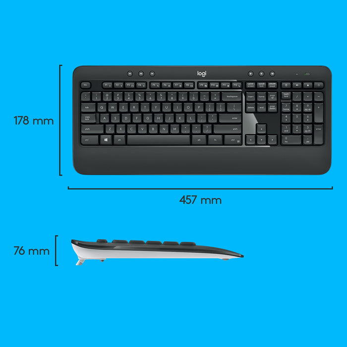 Logitech MK540 ADVANCED Wireless Keyboard and Mouse Combo, Wireless, USB, Membrane, QWERTY, Black, White, Mouse included