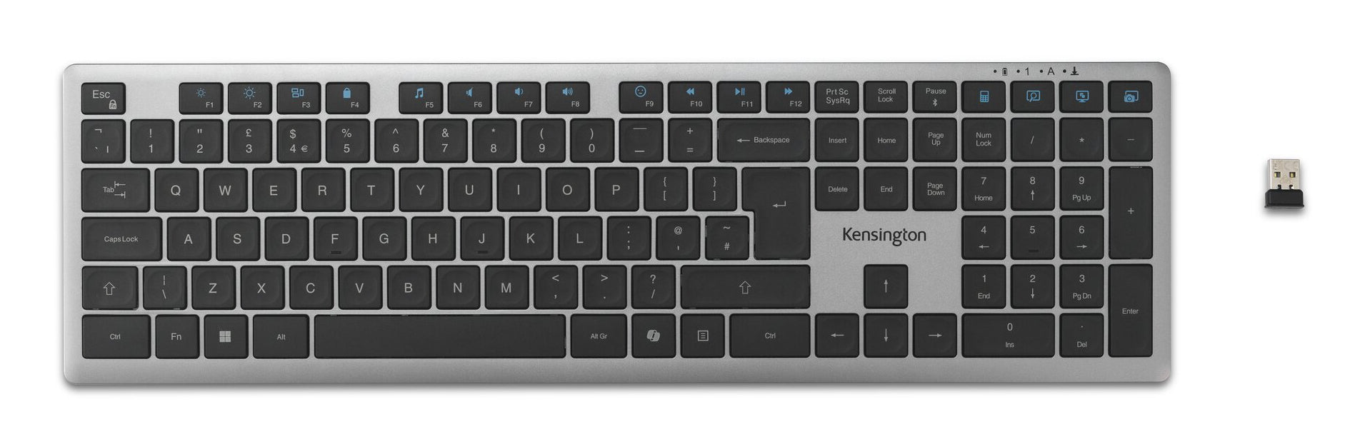 Kensington KB535 EQ Rechargeable Multi-Device Keyboard, Full-size (100%), Wireless, RF Wireless + Bluetooth, Scissor key switch, Grey