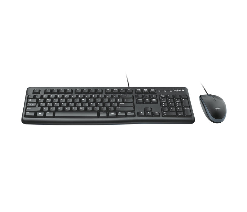 Logitech Desktop MK120, Full-size (100%), Wired, USB, QWERTY, Black, Mouse included