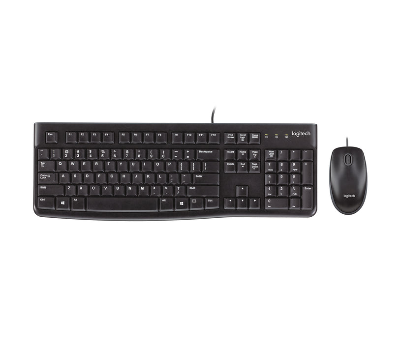 Logitech Desktop MK120, Full-size (100%), Wired, USB, QWERTY, Black, Mouse included