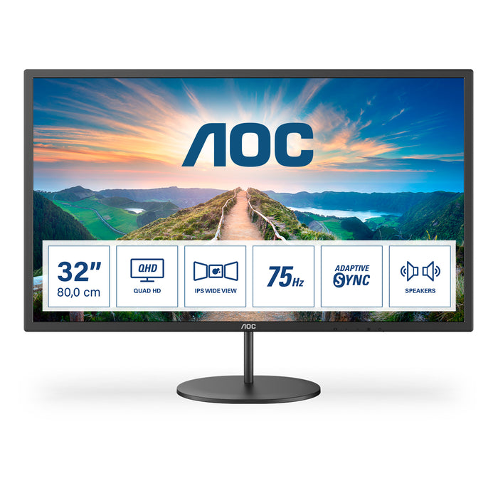 AOC V4 Q32V4, 80 cm (31.5"), 2560 x 1440 pixels, 2K Ultra HD, LED, 4 ms, Black