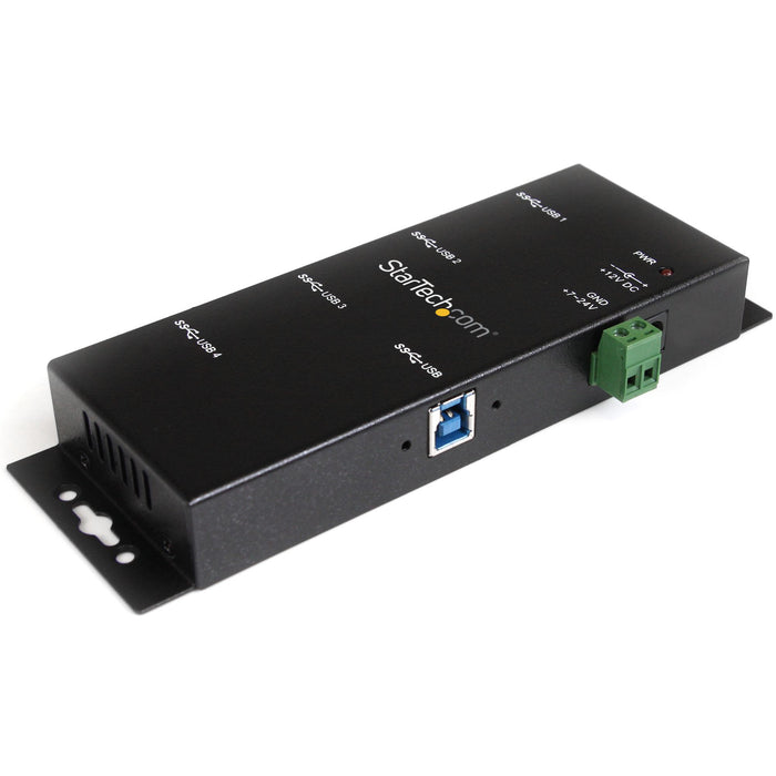 StarTech.com 4-Port USB 3.0 Hub - 5Gbps - Metal Industrial USB-A Hub - Wall or Desk Mountable USB Data Hub - TAA Compliant USB Expander Hub, USB 3.2 Gen 1 (3.1 Gen 1) Type-B, USB 3.2 Gen 1 (3.1 Gen 1) Type-A, 5000 Mbit/s, Black, Steel, Power, USB