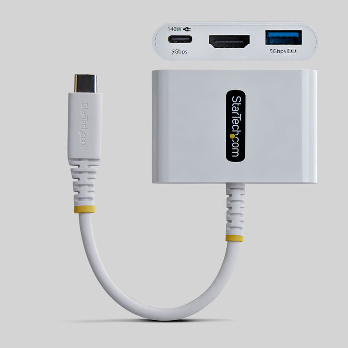 StarTech.com USB-C to HDMI Multiport Adapter with 140W PD Charging, 4K 60Hz HDMI, USB 5Gbps Hub, Mini Dock For MacBook / Dell / Thinkpad / HP / iPad / Tablets, Wired, USB 3.2 Gen 1 (3.1 Gen 1) Type-C, 140 W, White, 5 Gbit/s, 4K DCI