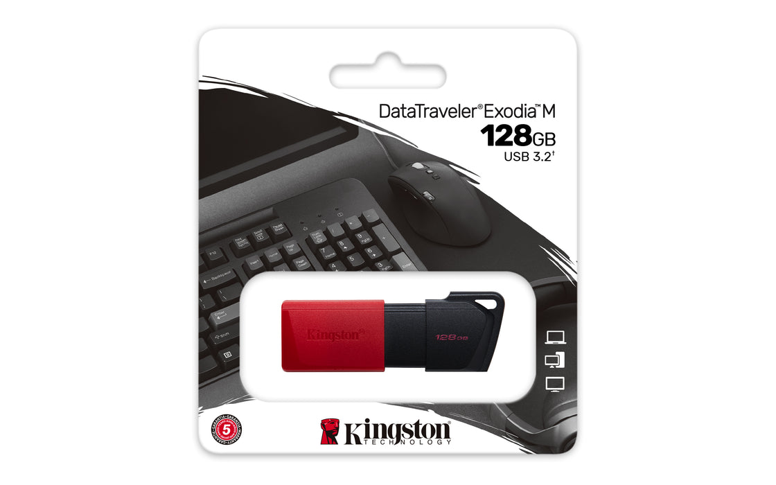 Kingston Technology DataTraveler 128GB USB3.2 Gen1 Exodia M (Black + Red), 128 GB, USB Type-A, 3.2 Gen 1 (3.1 Gen 1), Slide, 10 g, Black, Red