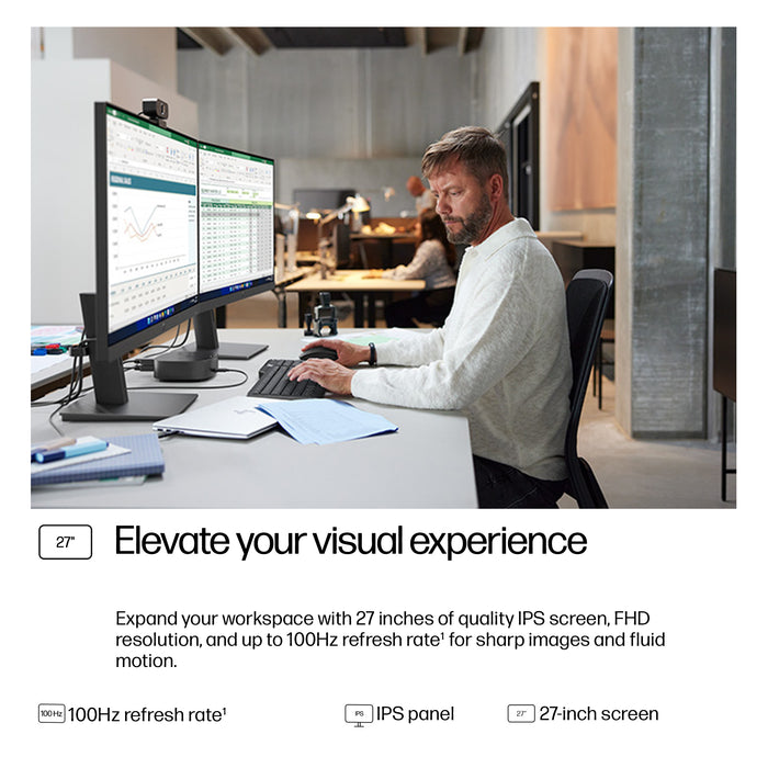 HP Series 3 Pro 27 inch FHD Monitor - 327ph, 68.6 cm (27"), 1920 x 1080 pixels, Full HD, LCD, 5 ms, Black
