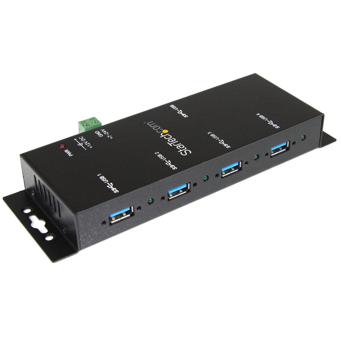 StarTech.com 4-Port USB 3.0 Hub - 5Gbps - Metal Industrial USB-A Hub - Wall or Desk Mountable USB Data Hub - TAA Compliant USB Expander Hub, USB 3.2 Gen 1 (3.1 Gen 1) Type-B, USB 3.2 Gen 1 (3.1 Gen 1) Type-A, 5000 Mbit/s, Black, Steel, Power, USB