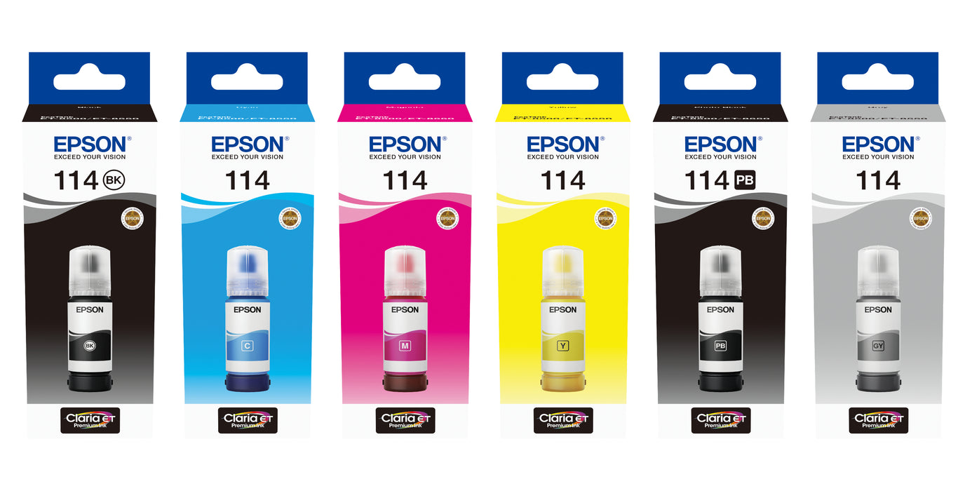 Epson 114 EcoTank Pigment Black ink bottle, Original, Black, Epson, ET-8500, Standard Yield, 70 ml