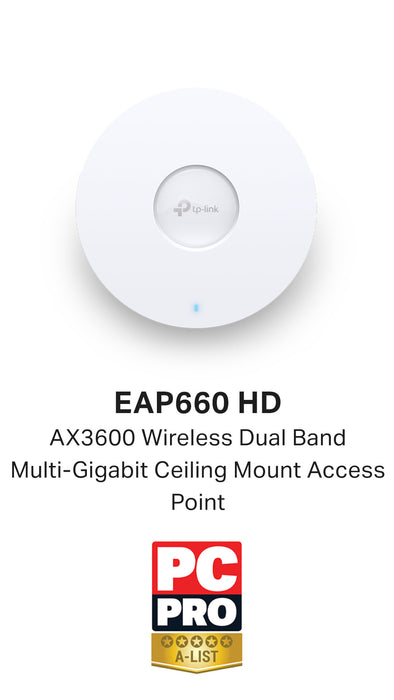 TP-Link Omada AX3600 Wireless Dual Band Multi-Gigabit Ceiling Mount Access Point, 2.4 GHz, 5 GHz, 2402 Mbit/s, WPA-Enterprise, WPA-PSK, WPA2-Enterprise, WPA2-PSK, WPA3-Enterprise, WPA3-PSK, 25000 Mbit/s