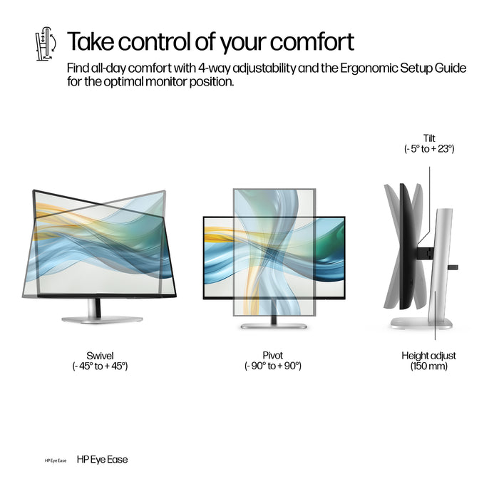 HP Series 5 Pro 23.8 inch FHD USB-C Monitor - 524pu, 60.5 cm (23.8"), 1920 x 1080 pixels, Full HD, LCD, 5 ms, Black