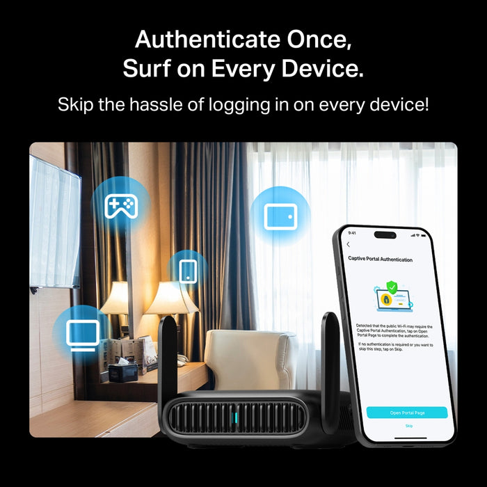 TP-Link BE3600 Wi-Fi 7, Wi-Fi 7 (802.11be), Dual-band (2.4 GHz / 5 GHz), Ethernet LAN, Black, Portable router