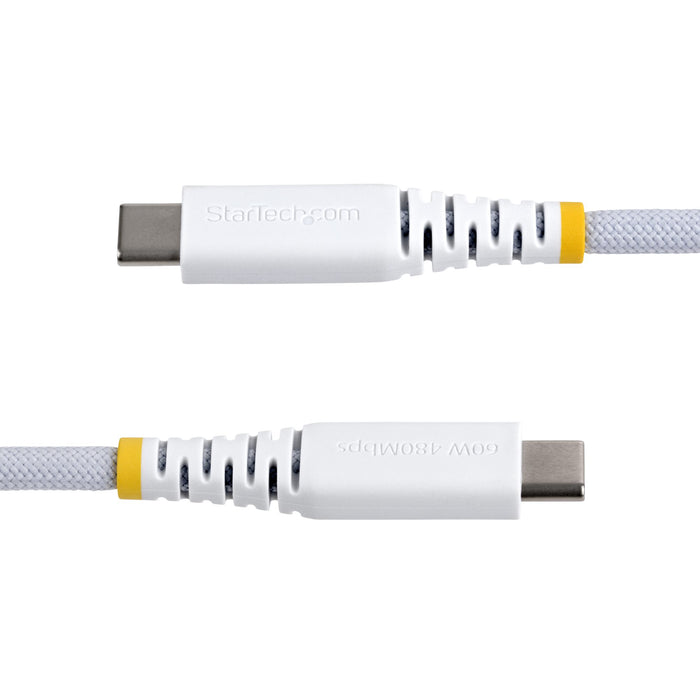 StarTech.com 30cm (1ft) White USB-C Charging Cable, 60W (3A) PD, Dual-Layer Braided Nylon/TPE Jacket, Rugged USB C Charging Cord, USB 2.0 Laptop Charger Cable, 0.3 m, USB C, USB C, USB 2.0, 0.48 Gbit/s, White