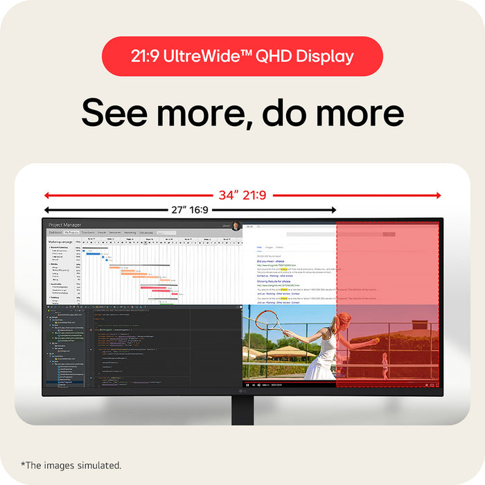 LG 34" IPS Ultrawide QHD Monitor, 86.4 cm (34"), 3440 x 1440 pixels, UltraWide Quad HD, LCD, 5 ms, Black