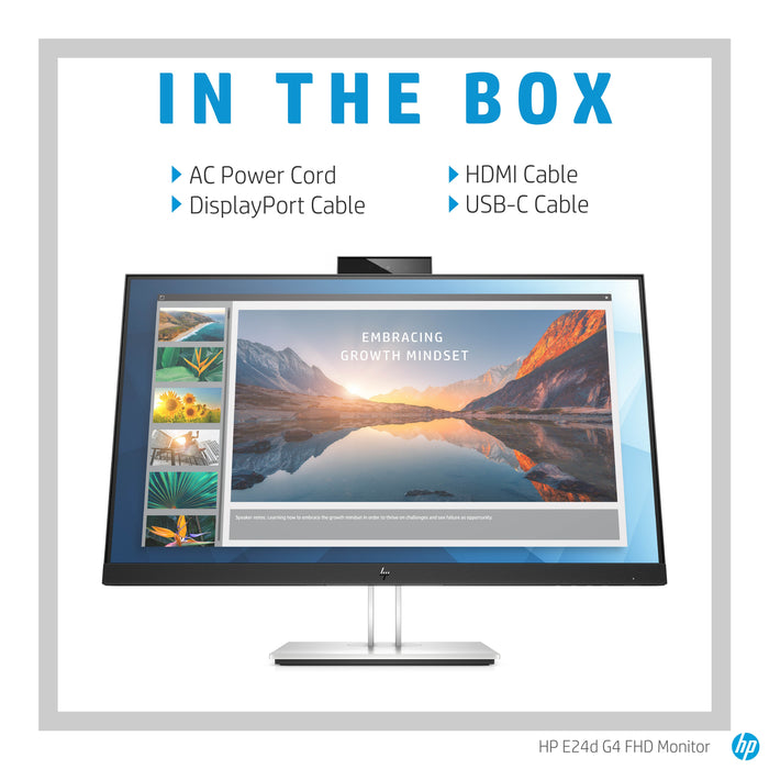 HP E24d G4 FHD USB-C Docking Monitor, 60.5 cm (23.8"), 1920 x 1080 pixels, Full HD, LED, 5 ms, Black, Silver