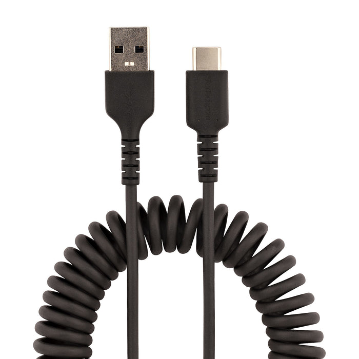 StarTech.com 3.3ft (1m) USB-A to USB-C Fast Charging Cable, Rugged, Coiled, Charge & Sync, 3A, USB 2.0, TPE Jacket and Aramid Fiber - USB Charging Cord, 1 m, USB A, USB C, USB 2.0, 0.48 Gbit/s, Black