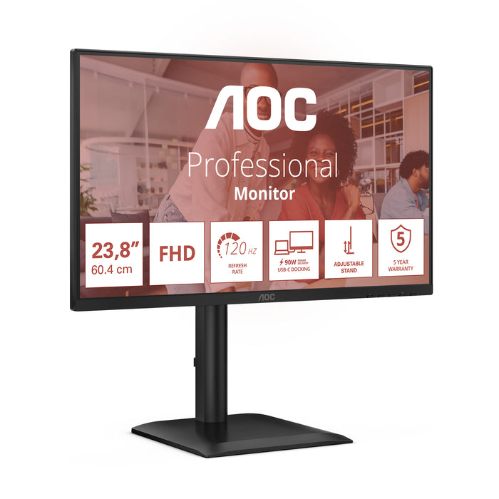 AOC E4 24E4CV, 60.5 cm (23.8"), 1920 x 1080 pixels, Full HD, LED, 4 ms, Black