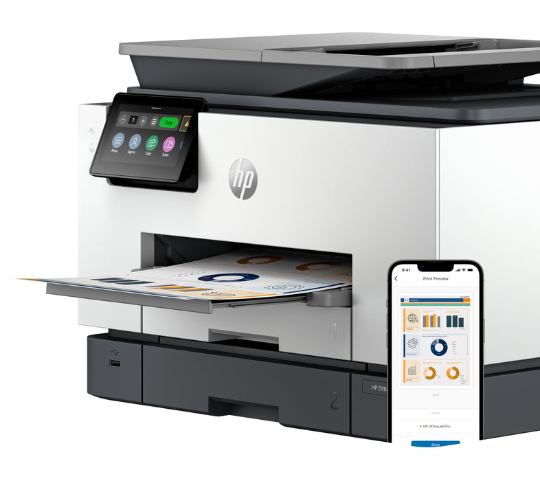 HP OfficeJet Pro 9130b Wireless All-in-One Color Printer, Two-sided printing; Copier, Scanner, Thermal inkjet, Colour printing, 4800 x 1200 DPI, A4, Direct printing, Grey