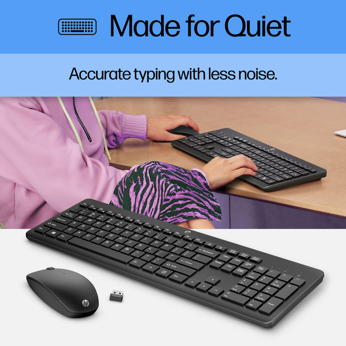 HP 230 Wireless Mouse and Keyboard Combo, Full-size, Wireless, RF Wireless, Membrane, Black, Mouse included