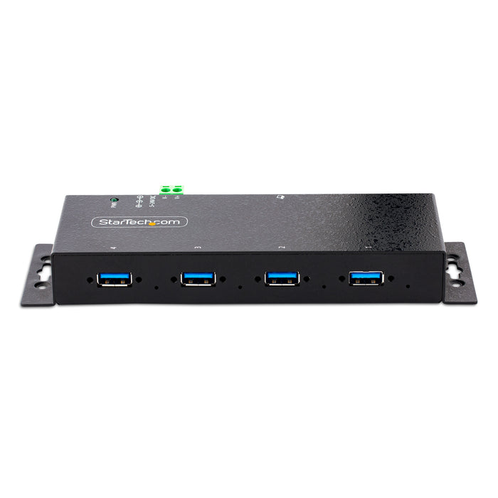 StarTech.com 4-Port USB 3.0 Hub - 5Gbps - Metal Industrial USB-A Hub - Wall or Desk Mountable USB Data Hub - TAA Compliant USB Expander Hub, USB 3.2 Gen 1 (3.1 Gen 1) Type-B, USB 3.2 Gen 1 (3.1 Gen 1) Type-A, 5000 Mbit/s, Black, Steel, Power, USB