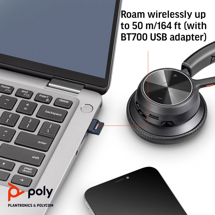 HP Poly Voyager 4310 USB-A Headset +BT700 dongle, Wired & Wireless, 122 g, Headset, Black