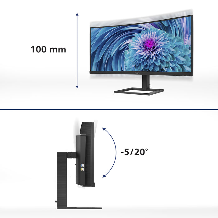 Philips E Line 346E2CUAE/00, 86.4 cm (34"), 3440 x 1440 pixels, Wide Quad HD+, LCD, 4 ms, Black