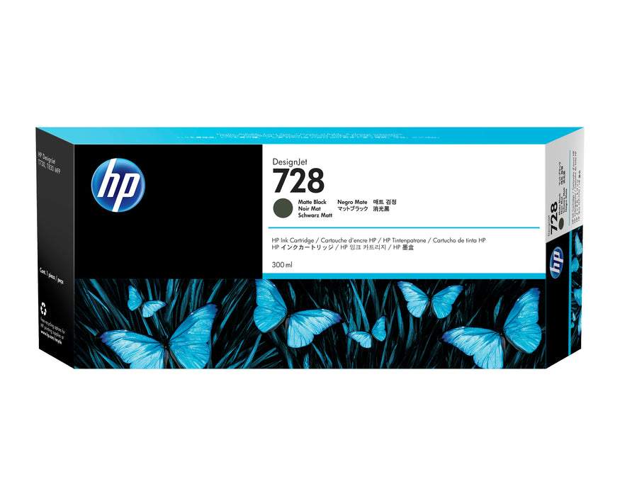 HP 728 300-ml Matte Black DesignJet Ink Cartridge, HP DesignJet T730 Printer, HP DesignJet T830 Multifunction Printer, Thermal inkjet, Black, Singapore, 283 mm, 41 mm