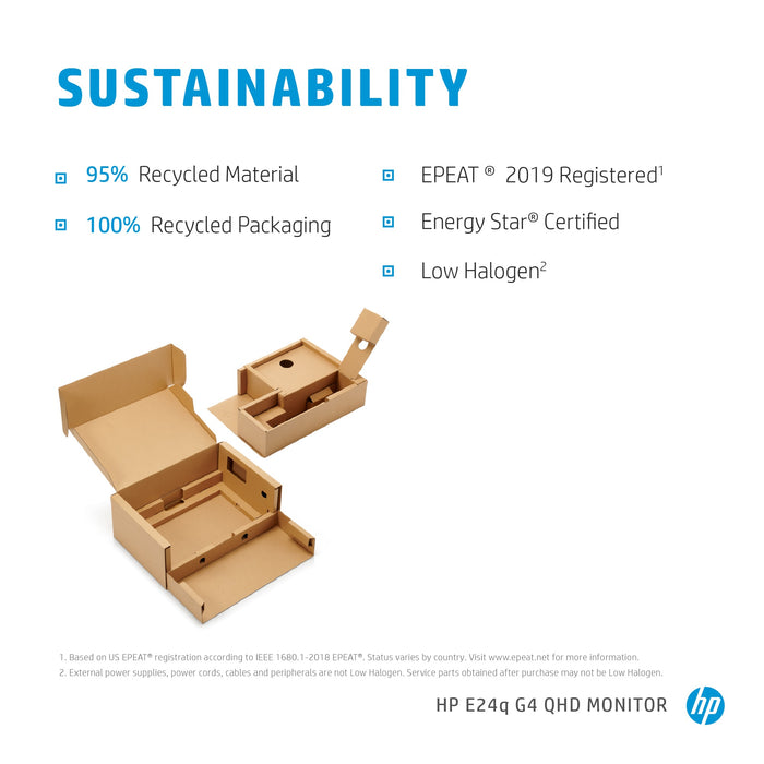 HP E-Series E24q G4, 60.5 cm (23.8"), 2560 x 1440 pixels, Quad HD, 5 ms, Black, Silver