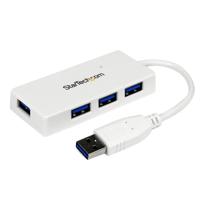 StarTech.com Portable 4 Port SuperSpeed Mini USB 3.0 Hub - White~Portable 4 Port SuperSpeed Mini USB 3.0 Hub - 5Gbps - White, USB 3.2 Gen 1 (3.1 Gen 1) Type-A, USB 3.2 Gen 1 (3.1 Gen 1) Type-A, 5000 Mbit/s, White, Plastic, Power
