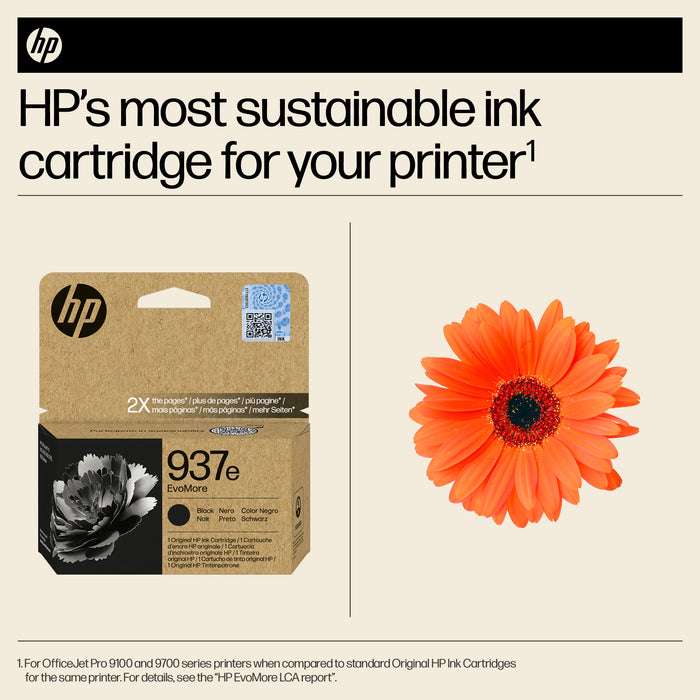HP 937e EvoMore Black Original Ink Cartridge, High (XL) Yield, Black, 1 pc(s), 2500 pages, Single pack