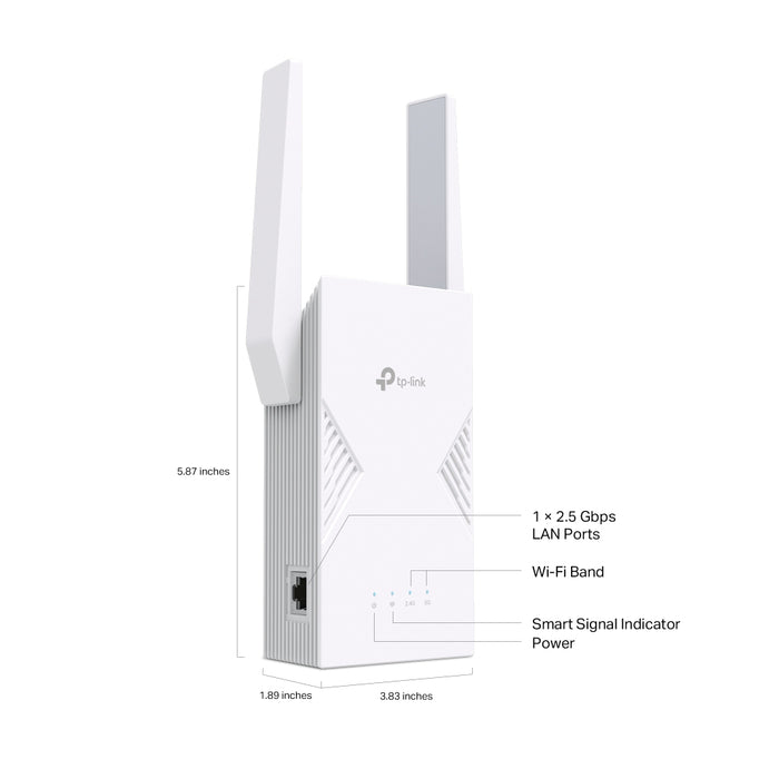 Dual-Band Wi-Fi 7 Range Extender, 2.5 Gbps LAN Port, 2.8 Gbps, 100-240V, 50/60Hz, 0.3A, 15W, 0 - 40℃, White, 97 × 46 × 158 mm