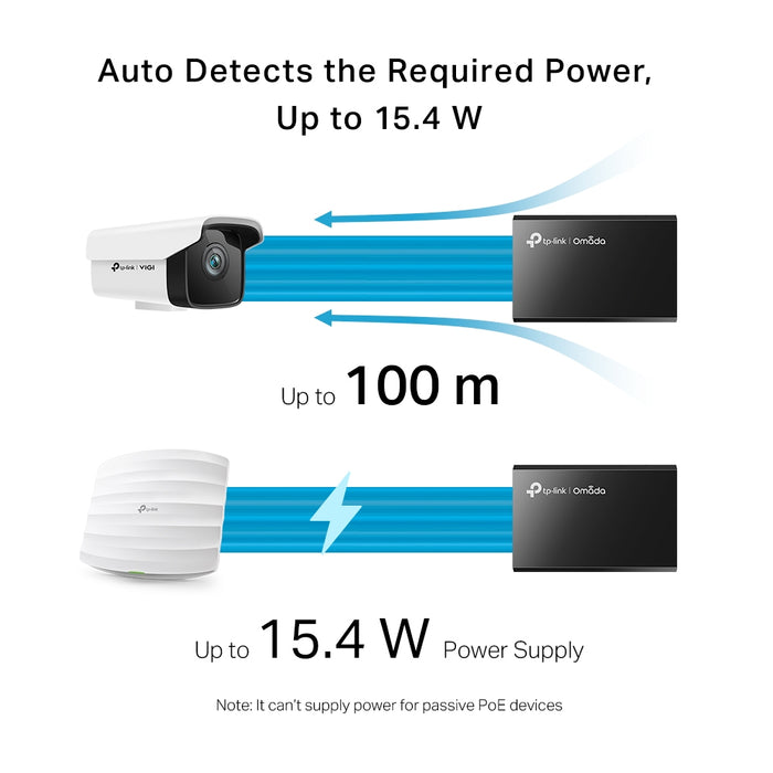 TP-Link Omada IEEE 802.3af PoE Injector, Fast Ethernet, Gigabit Ethernet, 10,100,1000 Mbit/s, 10/100/1000, IEEE 802.3, IEEE 802.3ab, IEEE 802.3af, IEEE 802.3u, Cat3, Cat4, Cat5, Cat5e, Cat6, Black