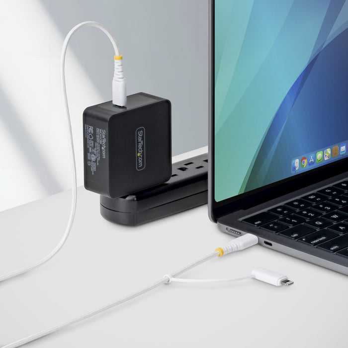 StarTech.com 2m (6ft) 2-in-1 Rugged USB-C Charging Cable with Lightning Adapter, 30W/60W (3A), Apple MFi Certified, Braided USB C Charger Cord for iPhone/iPad/Android, 2 m, USB C, USB C, 0.48 Gbit/s, White