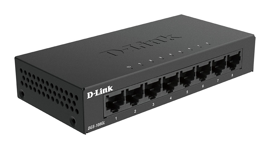 D-Link DGS-108GL 8-Port Gigabit Unmanaged Desktop Switch, Unmanaged, Gigabit Ethernet (10/100/1000), Desktop