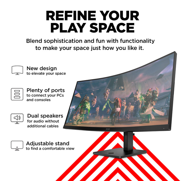 OMEN by HP OMEN by 34 inch WQHD 165Hz Curved Gaming Monitor - OMEN 34c, 86.4 cm (34"), 3440 x 1440 pixels, Wide Quad HD, LCD, 1 ms, Black
